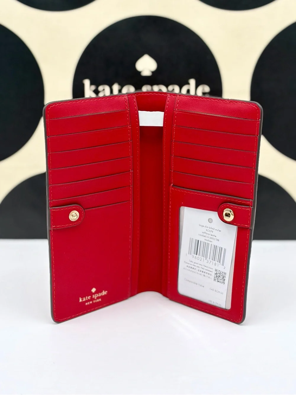 Kate Spade Large Madison Slim Bifold Wallet Red NWT